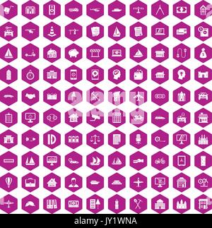 100 private property icons hexagon violet Stock Vector