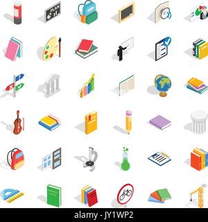 Education in school icons set, isometric style Stock Vector