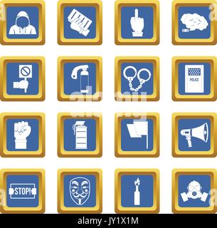Protest icons set blue Stock Vector