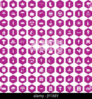 100 pumpkin icons hexagon violet Stock Vector