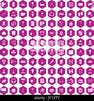 100 renovation icons hexagon violet Stock Vector