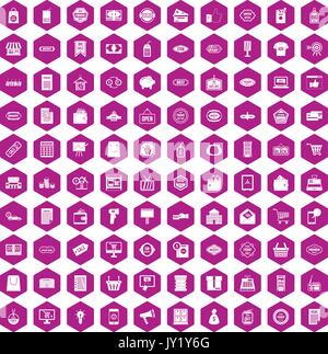 100 sale icons hexagon violet Stock Vector