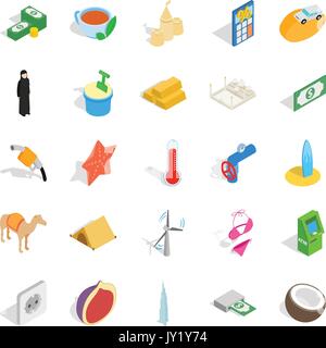 UAE icons set, isometric style Stock Vector