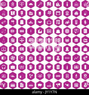 100 sales icons hexagon violet Stock Vector