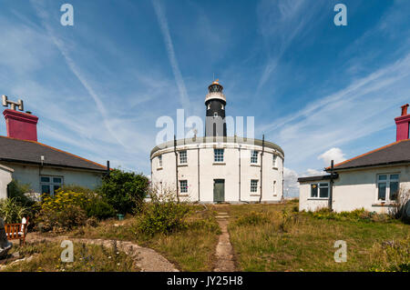 The now replaced Grade II listed Old Lighthouse at Dungeness in Kent. Stock Photo
