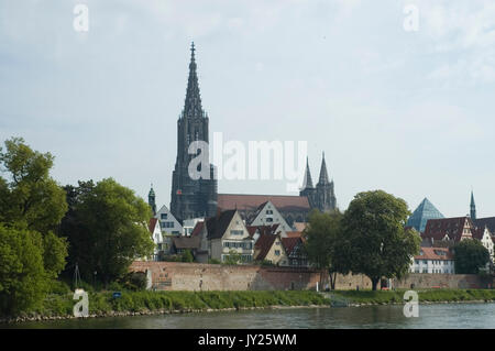 view to city wall and minster of Ulm, Germany Stock Photo
