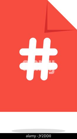 white hashtag icon on orange sheet with simple shadow Stock Vector