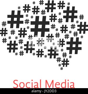 social media icon with brain from hashtag Stock Vector