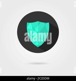 green shield icon on black circle with shadow Stock Vector