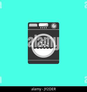 black washing machine isolated on green background Stock Vector