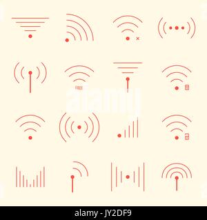thin red wifi icons on yellow background Stock Vector