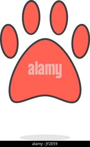 simple red paw icon with shadow Stock Vector