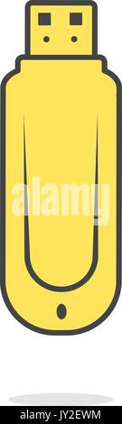simple yellow flash drive icon with shadow Stock Vector