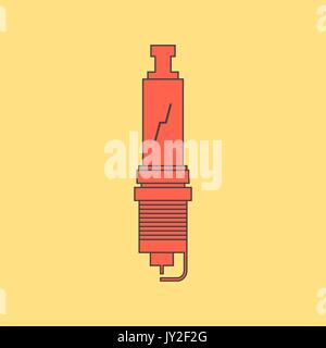red spark-plug icon isolated on yellow background Stock Vector