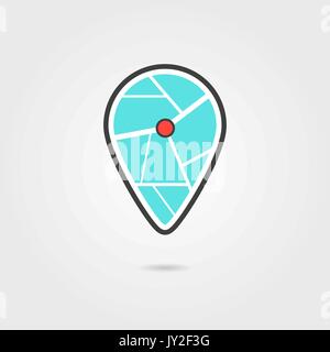 black and turquoise pin icon with shadow Stock Vector