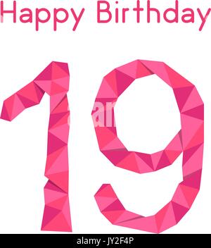 pink polygonal 19th happy birthday Stock Vector