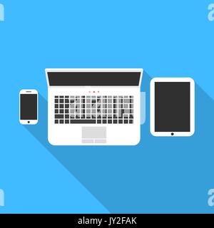 phone notebook and tablet with long shadow Stock Vector