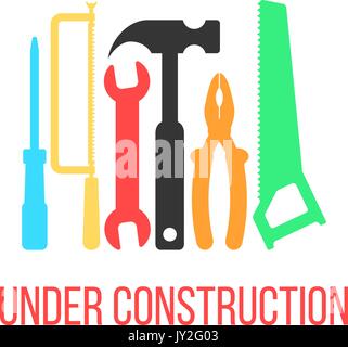 under construction logotype with colored tools Stock Vector