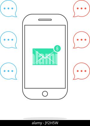 outline smartphone with colored speech bubbles and email icon Stock Vector