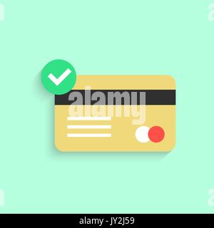 credit card with yes check mark and shadow Stock Vector