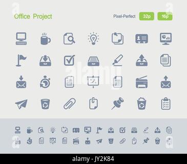 A set of 28 professional, pixel-perfect vector icons designed on a 32x32 pixel grid and redesigned on a 16x16 pixel grid for very small sizes. Stock Vector