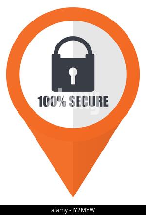 Secure orange pointer vector icon in eps 10 isolated on white background. Stock Vector