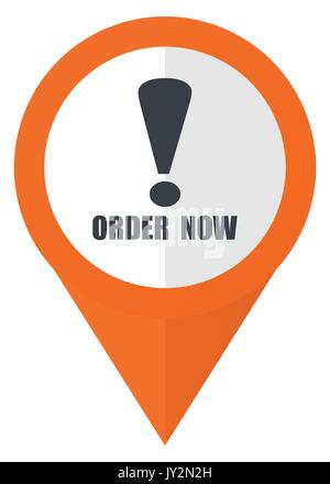Order now orange pointer vector icon in eps 10 isolated on white background. Stock Vector