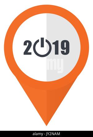 New year 2019 orange pointer vector icon in eps 10 isolated on white background. Stock Vector