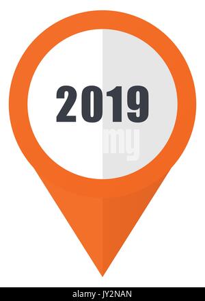 New year 2019 orange pointer vector icon in eps 10 isolated on white background. Stock Vector