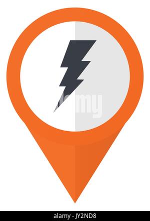 Bolt orange pointer vector icon in eps 10 isolated on white background. Stock Vector