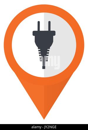 Plug orange pointer vector icon in eps 10 isolated on white background. Stock Vector
