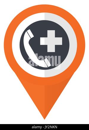 Emergency call orange pointer vector icon in eps 10 isolated on white background. Stock Vector