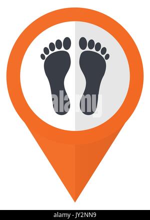 Foot orange pointer vector icon in eps 10 isolated on white background. Stock Vector