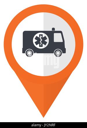 Ambulance orange pointer vector icon in eps 10 isolated on white background. Stock Vector
