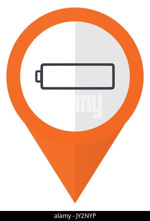 Battery orange pointer vector icon in eps 10 isolated on white background. Stock Vector