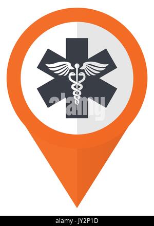 Emergency orange pointer vector icon in eps 10 isolated on white background. Stock Vector