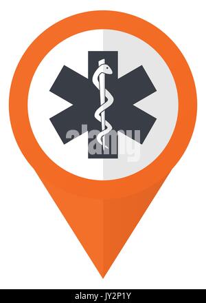 Emergency orange pointer vector icon in eps 10 isolated on white background. Stock Vector