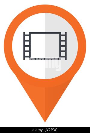 Movie orange pointer vector icon in eps 10 isolated on white background. Stock Vector