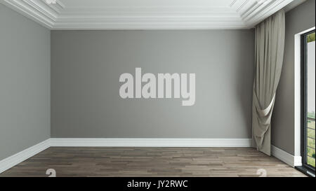 empty room interior design background with curtain 3D rendering Stock Photo