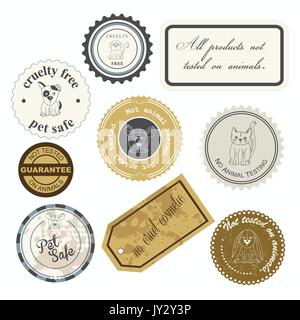 vector illustration of a set of cruelty free vintage labels with hand drawn plushies animals Stock Vector