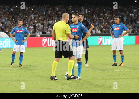 Naples, Italy. 16th Aug, 2017. Action during soccer match between SSC Napoli and OGC Nice at San Paolo Stadium in Napoli .final result Napoli vs. OGC Nice 2-0.In picture Jorge Luiz Frello Filho alias Jorginho of SSC Napoli Credit: Salvatore Esposito/Pacific Press/Alamy Live News Stock Photo