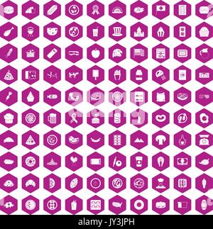 100 sandwich icons hexagon violet Stock Vector