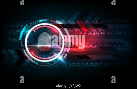Fingerprint scan with abstract Futuristic Technology Background, Security system concept, vector illustration Stock Vector