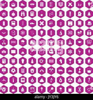 100 school years icons hexagon violet Stock Vector
