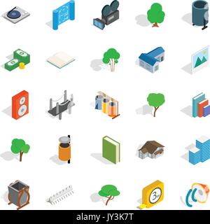 Cozy places icons set, isometric style Stock Vector