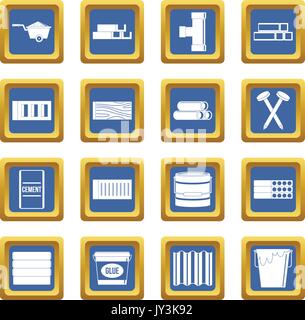Building materials icons set blue Stock Vector