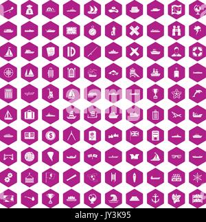 100 shipping icons hexagon violet Stock Vector