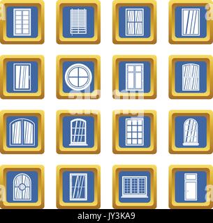 Plastic window forms icons set blue Stock Vector
