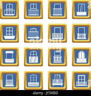 Window forms icons set blue Stock Vector