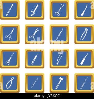 Surgeons tools icons set blue Stock Vector